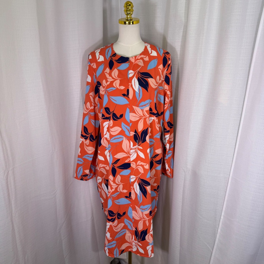 NEW Coolibar Whitney Tunic Dress Womens L Orange Tropical Leaf UPF 50+ Sun Wear